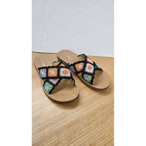 Forever Comfort Sandals Shoes Womens Size 8.5 Boho Crochet Slide Slip On Summer